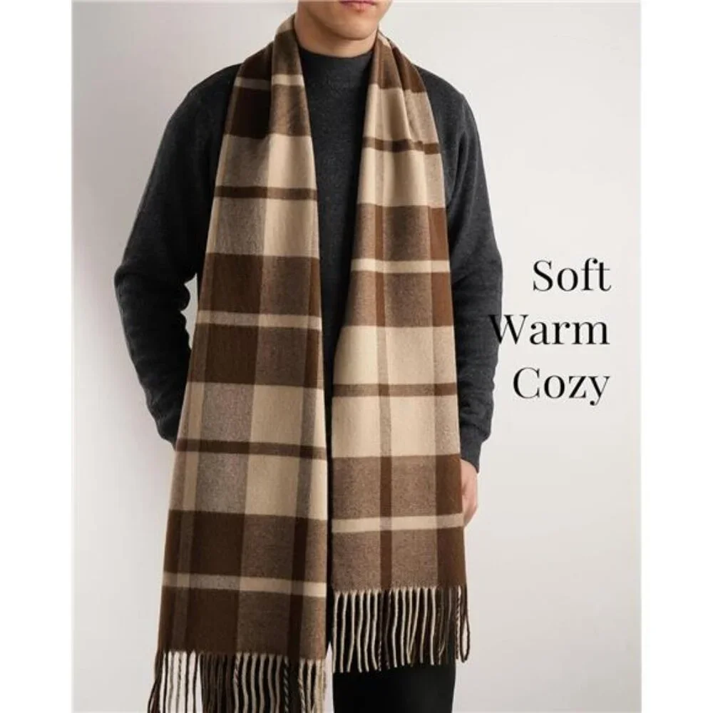 Men's Winter Scarf Long Soft Warm Scarves Plaid Tassel Scarf